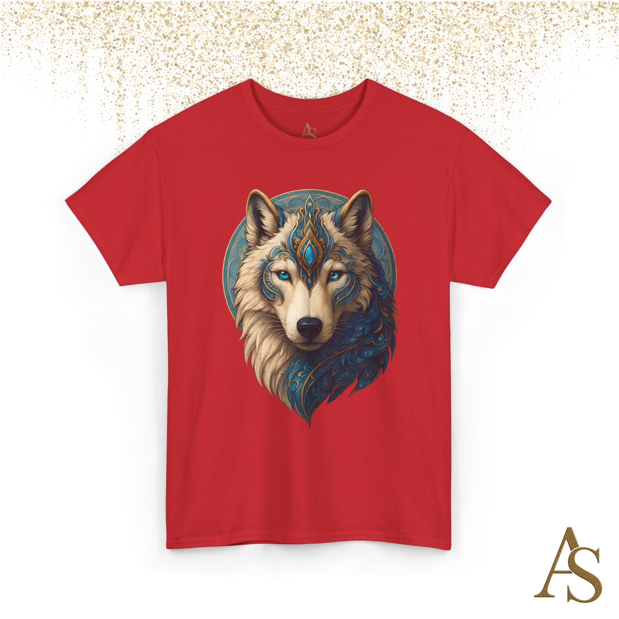 Mystical Wolf Spirit T Shirt Blue Gold Wolf Graphic Unisex Nature Inspired Tee