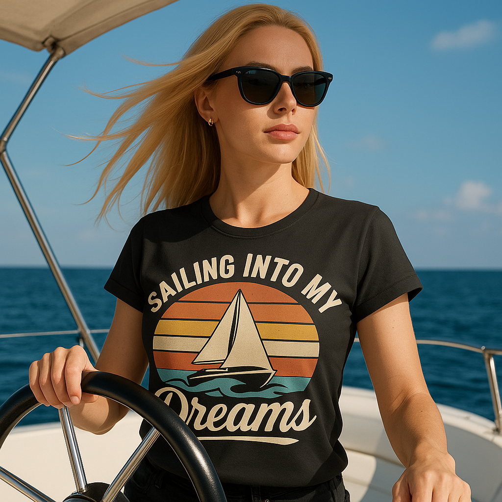 Vintage Sailboat Sunset T Shirt Sailing Into My Dreams Nautical Ocean Graphic Tee