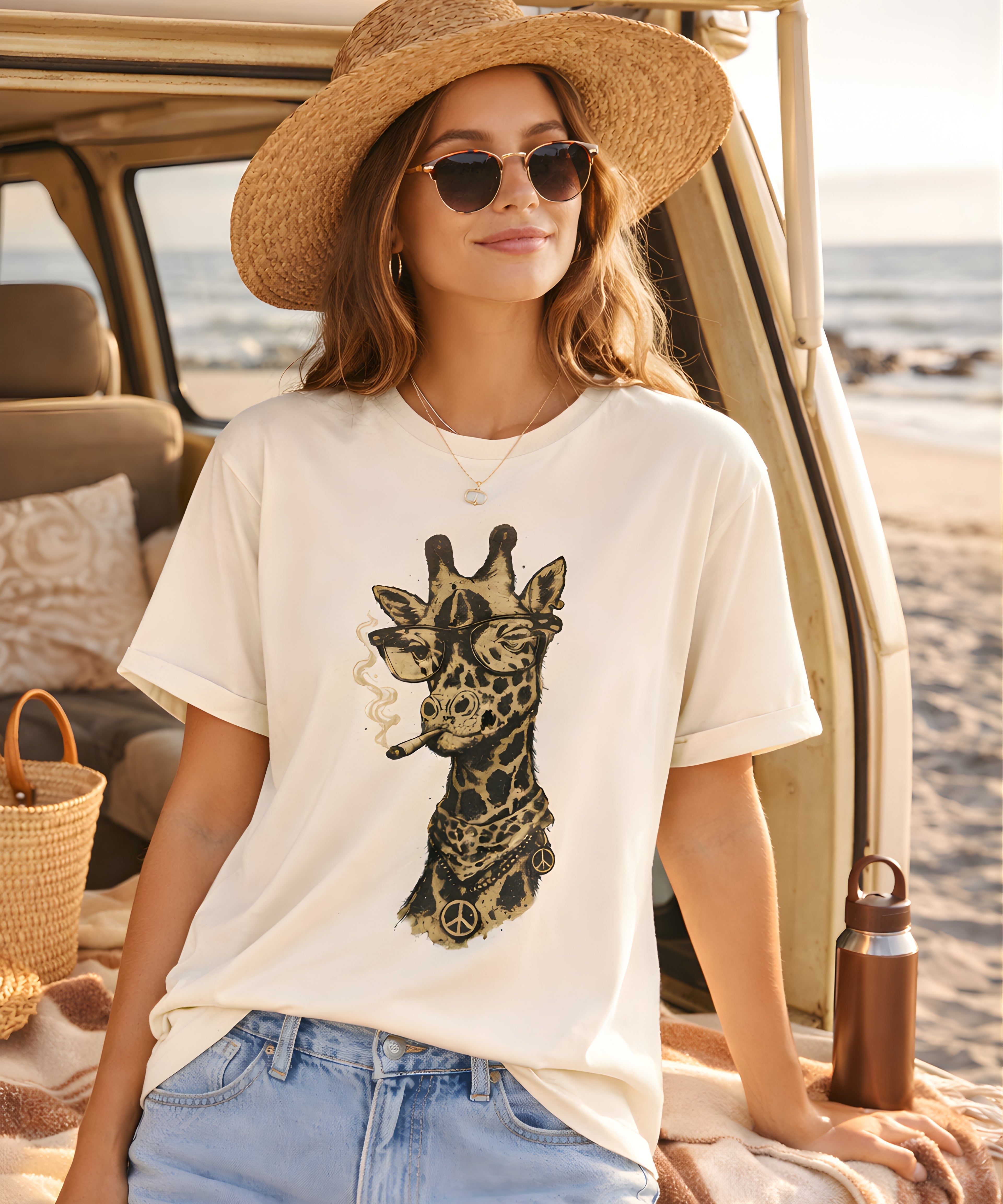 Funny Giraffe With Glasses T Shirt – Vintage Animal Graphic Tee – Funny Safari Shirt