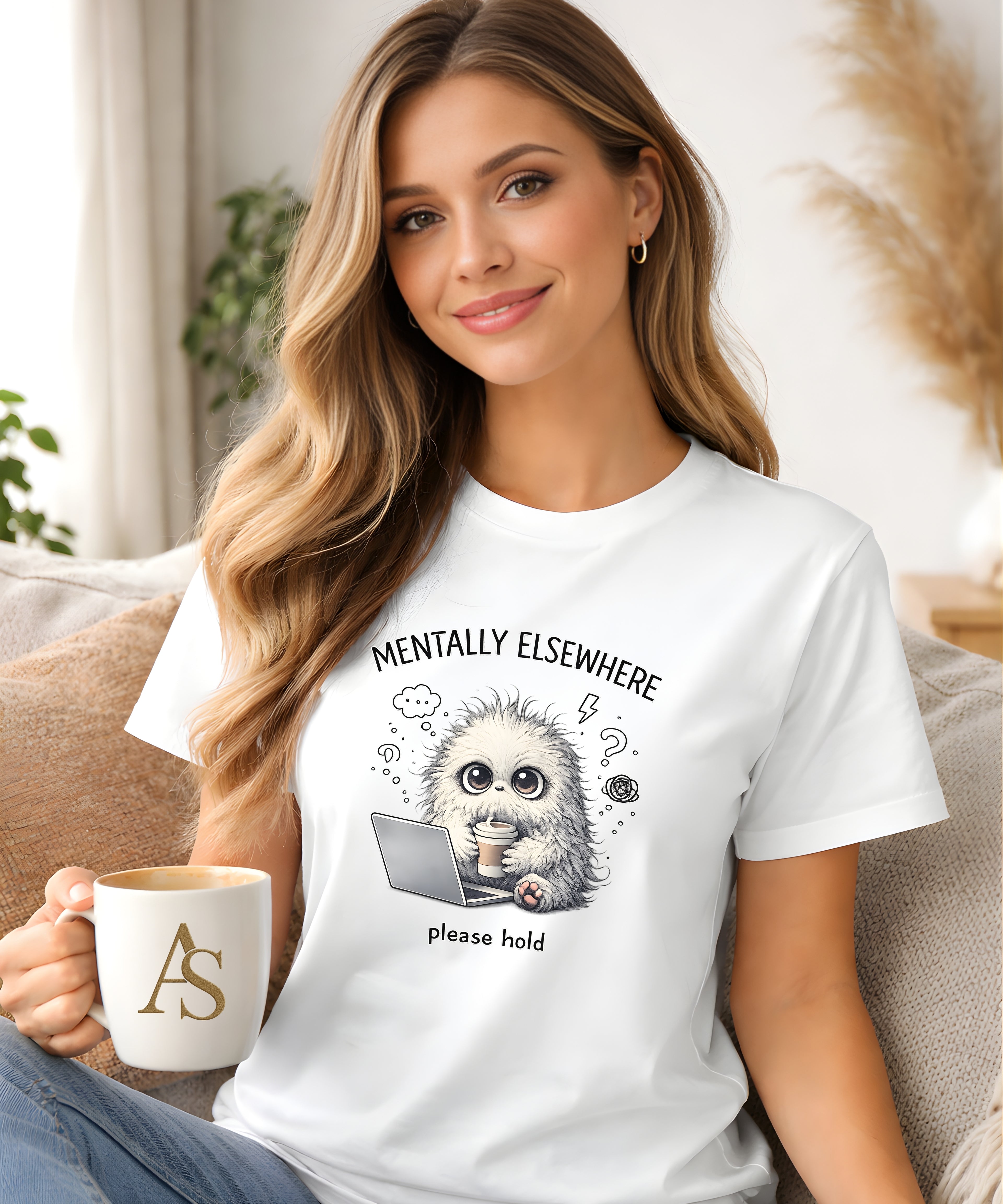 Mentally Elsewhere Sloth T-Shirt Funny Introvert Coffee Lover Graphic Tee