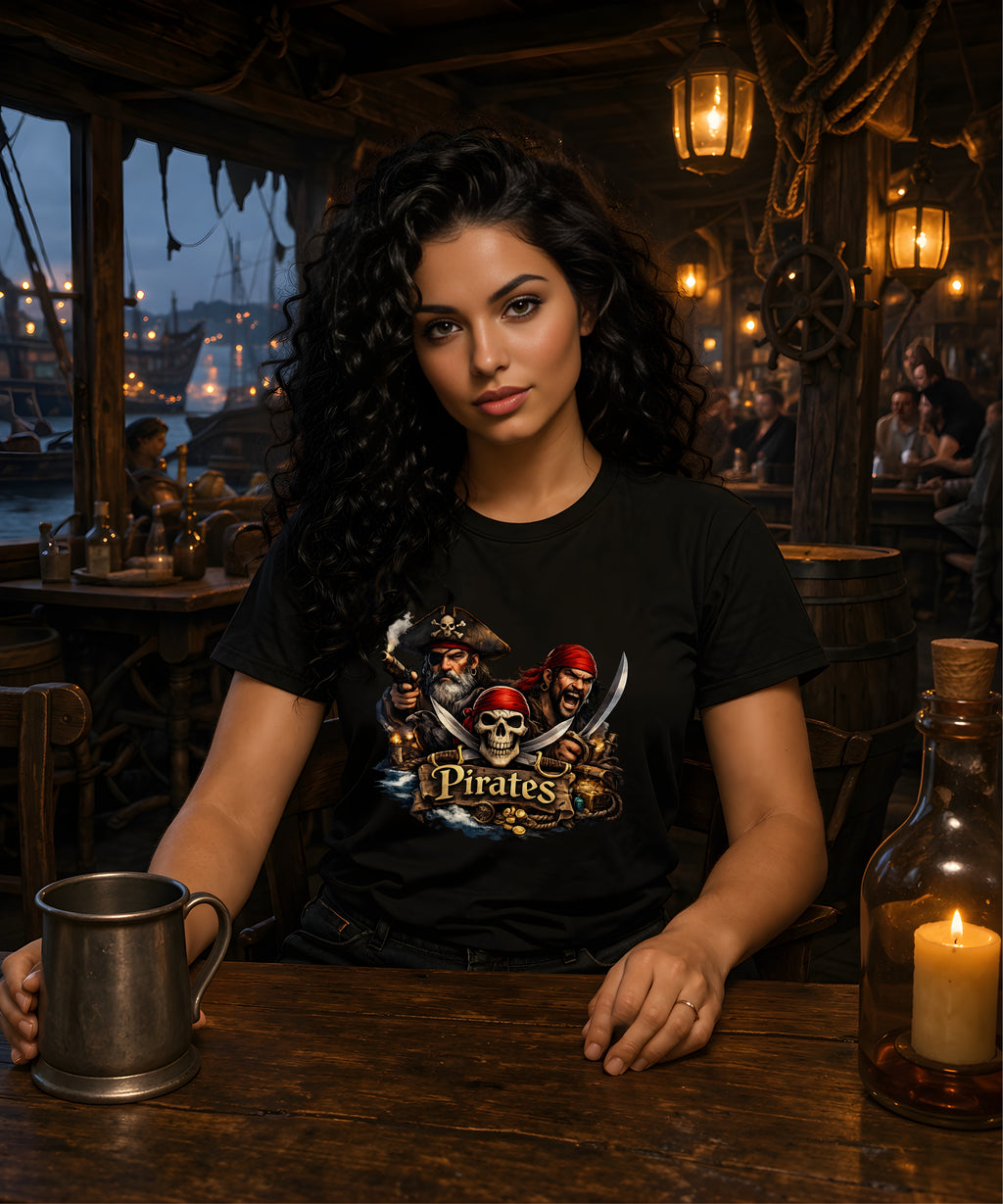 Pirate Skull T-Shirt Unisex Graphic Tee Vintage Pirate Crew Shirt Skull and Swords Nautical Shirt Gift for Pirate Lovers