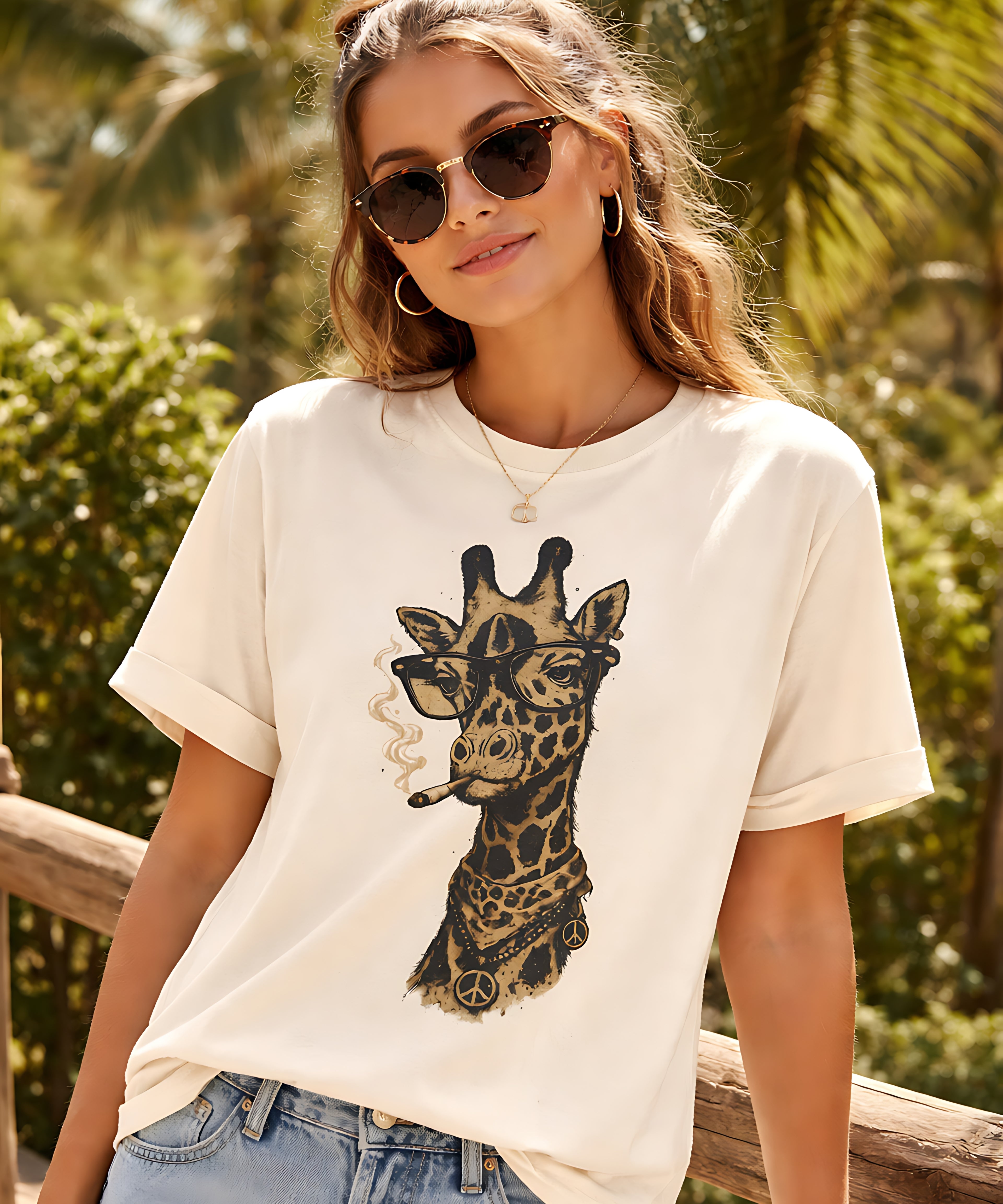 Funny giraffe with glasses graphic t shirt vintage animal design