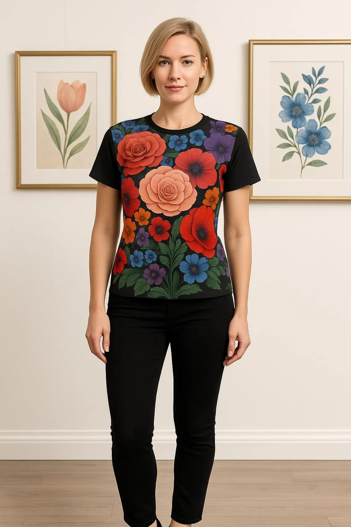 Colorful Floral Graphic T Shirt Botanical Garden Flower Art Tee