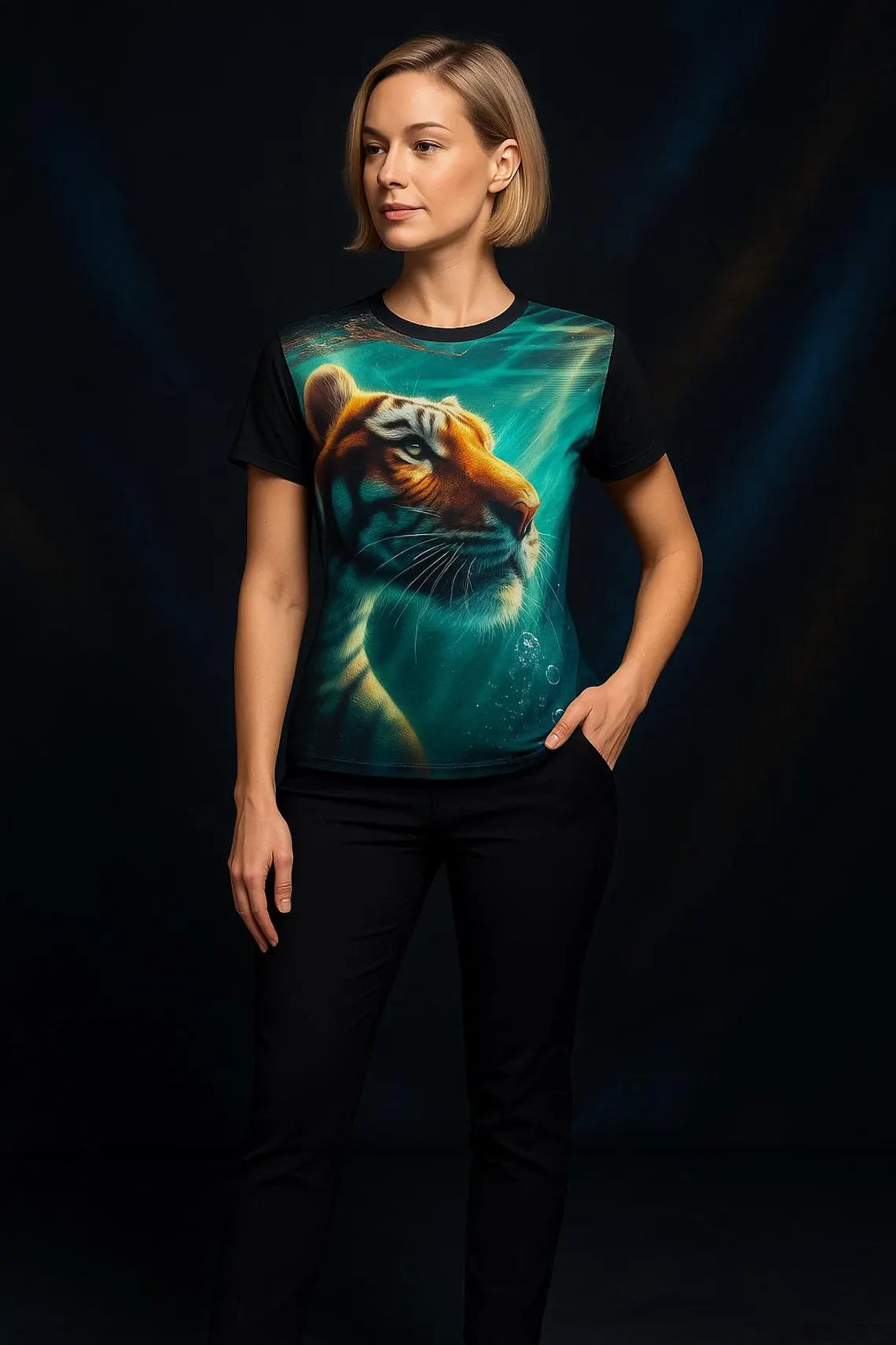 Underwater Tiger Graphic T Shirt Ocean Animal Art Exotic Wildlife Tee