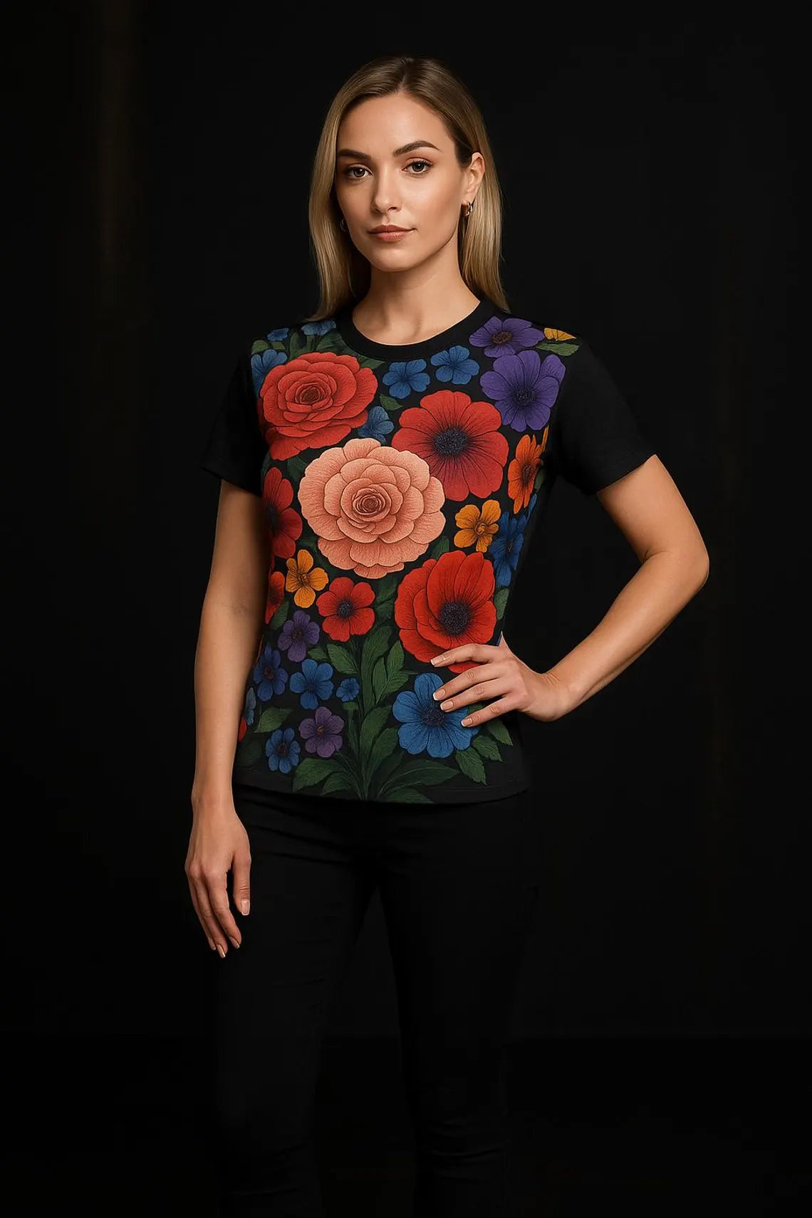 Colorful Floral Graphic T Shirt Botanical Garden Flower Art Tee