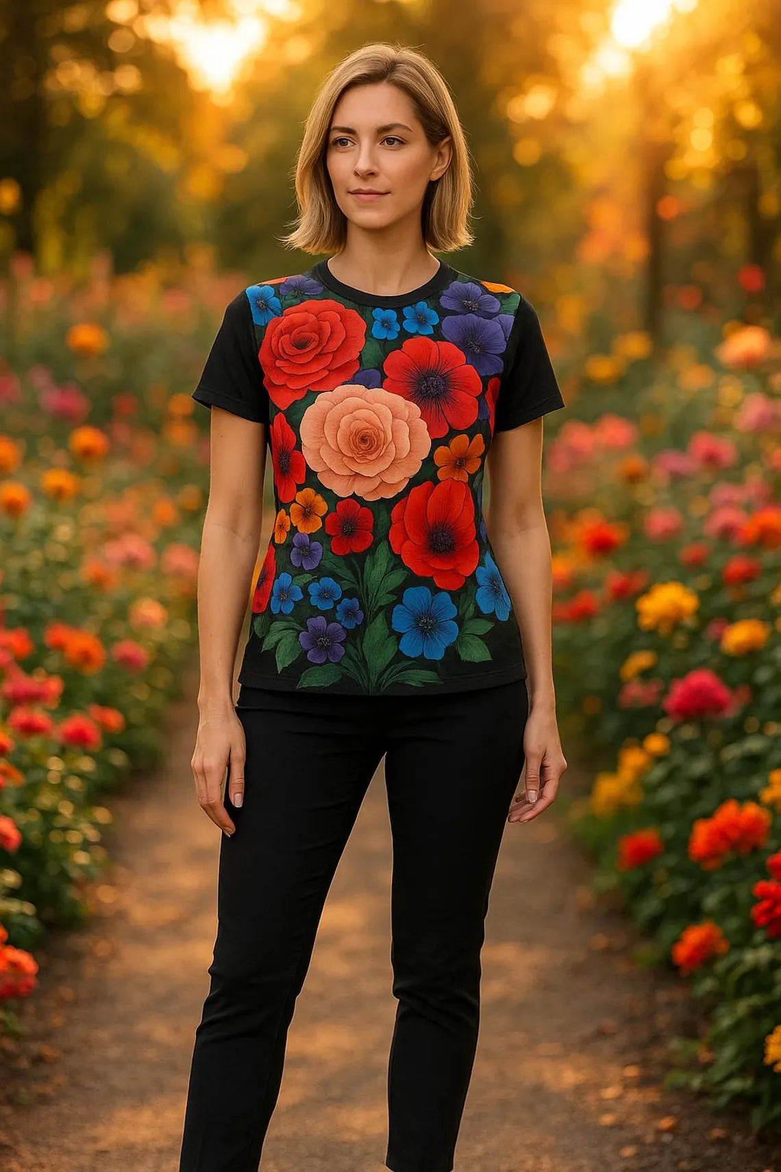 Colorful Floral Graphic T Shirt Botanical Garden Flower Art Tee