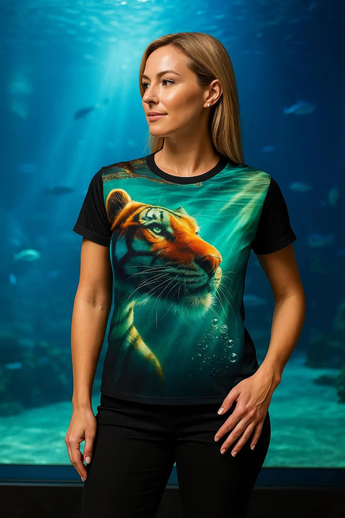 Underwater Tiger Graphic T Shirt Ocean Animal Art Exotic Wildlife Tee