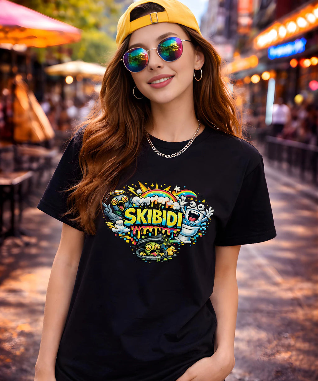 Skibidi Meme Graphic T Shirt Funny Viral Cartoon Streetwear Tee Unisex