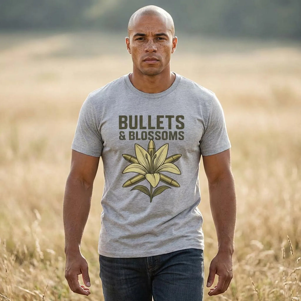 Bullets and Blossoms T Shirt Tactical Flower Graphic Tee Vintage Military Style