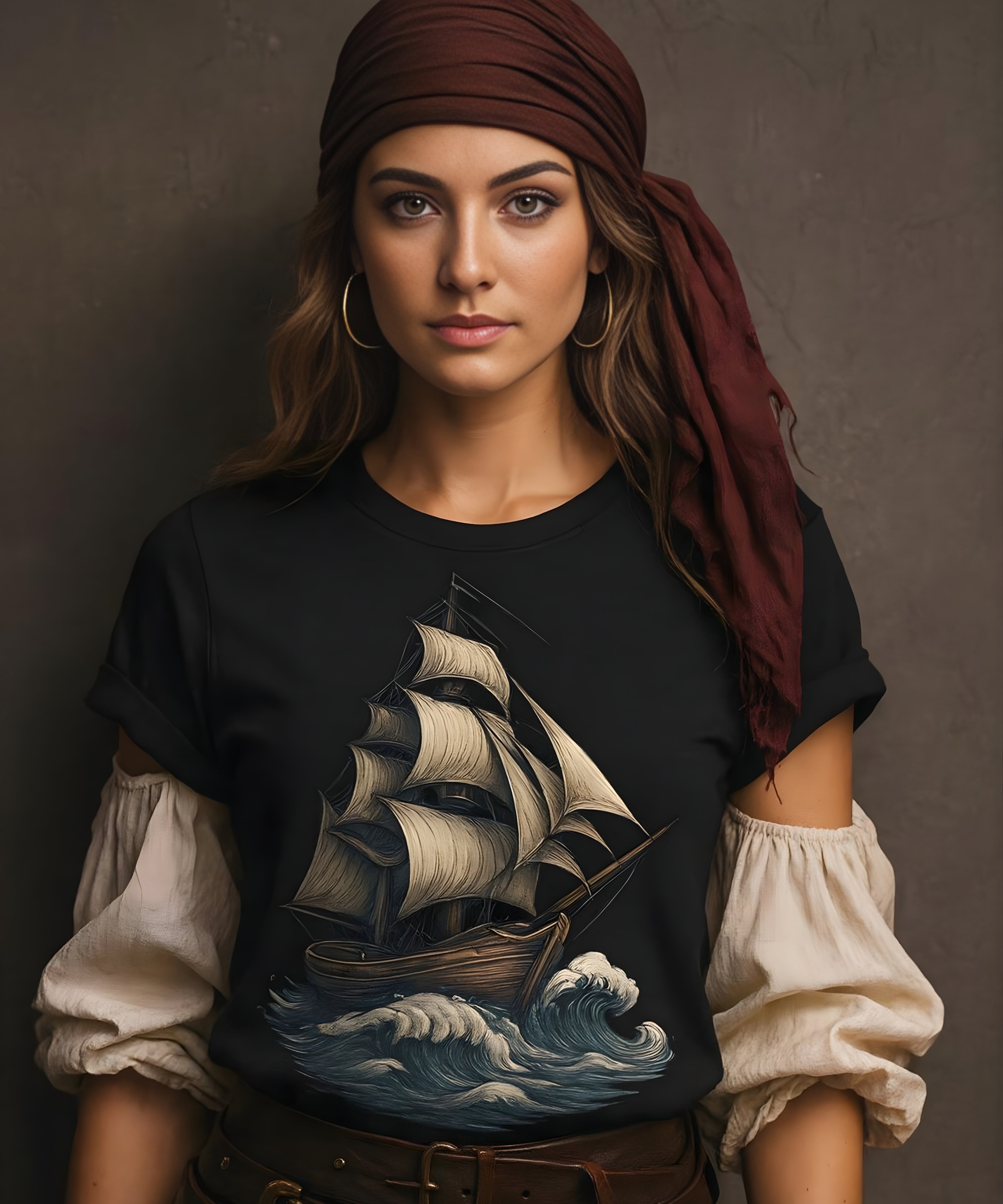 Vintage sailing ship graphic T shirt nautical ocean adventure design Arcadia Silence